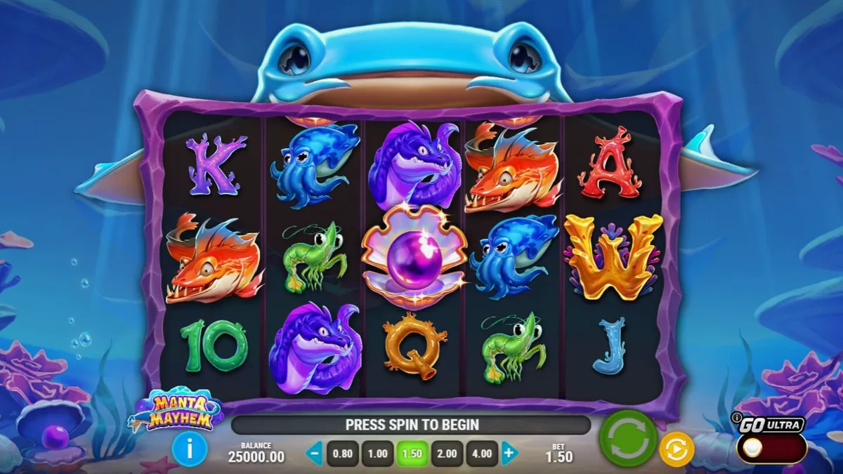 Makulay na underwater theme ng Manta Mayhem slot